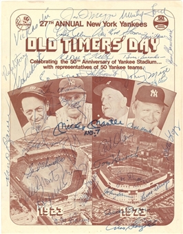 1973 New York Yankees Multi Signed 27th Annual Old Timers Day Program With 35 Signatures Including Berra, DiMaggio, and Mantle (JSA)
